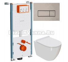 Комплект Унитаз подвесной Bauedge Bau Ceramics + Инсталляция VitrA V-Fix Core 732-5800-01PV + Кнопка Root Square 740-2395 никель