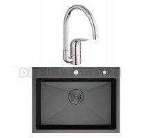 Комплект Мойка D&K DKS605006 графит + Смеситель Grohe Euroeco 32752000