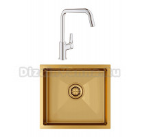 Комплект Мойка Paulmark Aller PM904444-BG золото + Смеситель Grohe Eurosmart 30567000