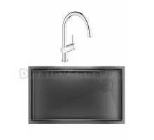 Комплект Мойка Paulmark Next-Skew PM887444-GM вороненая сталь + Смеситель Grohe Minta 3291800E хром