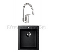 Комплект Мойка Ulgran U-404 -308 черная, встраиваемая, российская, матовая, квадратная + Смеситель Grohe Euroeco 32752000