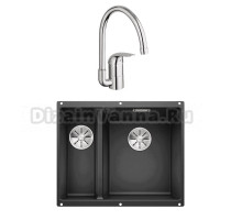 Комплект Мойка Blanco Subline 340/160-U антрацит, правая + Смеситель Grohe Euroeco 32752000