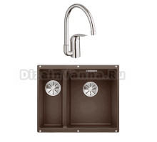 Комплект Мойка Blanco Subline 340/160-U кофе, правая + Смеситель Grohe Euroeco 32752000