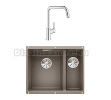 Комплект Мойка Blanco Subline 340/160-U серый беж, левая + Смеситель Grohe Eurosmart 30567000