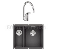Комплект Мойка Blanco Subline 340/160-U темная скала, правая + Смеситель Grohe Euroeco 32752000