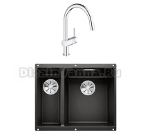 Комплект Мойка Blanco Subline 340/160-U черная, правая + Смеситель Grohe Minta 3291800E хром