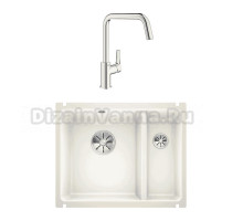 Комплект Мойка Blanco Subline 350/150-U глянцевая белая, с отводной арматурой InFino + Смеситель Grohe Eurosmart 30567000