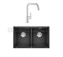 Комплект Мойка Blanco Subline 350/350-U антрацит + Смеситель Grohe Eurosmart 30567000