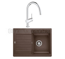 Комплект Мойка Blanco Zia 45 S Compact 524730 кофе + Смеситель Grohe Minta 3291800E хром