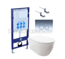 Комплект Унитаз подвесной AQUATEK Поларис AQ0700-00 безободковый, с микролифтом + Инсталляция Standard INS-0000012 + Комплект креплений KKI-0000002 + Кнопка KDI-0000018 хром глянец