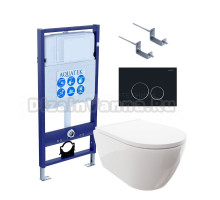 Комплект Унитаз подвесной AQUATEK Поларис AQ0700-00 безободковый, с микролифтом + Инсталляция Standard INS-0000012 + Комплект креплений KKI-0000002 + Кнопка KDI-0000020 черный матовый