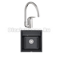 Комплект Мойка Granula Kitchen Space 5002, черный + Смеситель Grohe Euroeco 32752000