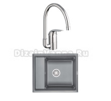 Комплект Мойка Granula Kitchen Space 6004, алюминиум + Смеситель Grohe Euroeco 32752000