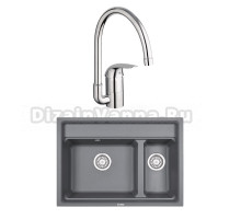 Комплект Мойка Granula Kitchen Space 7302, алюминиум + Смеситель Grohe Euroeco 32752000
