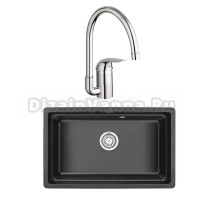 Комплект Мойка Granula Kitchen Space 7303U, черный + Смеситель Grohe Euroeco 32752000