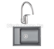 Комплект Мойка Granula Kitchen Space 7305, алюминиум + Смеситель Grohe Euroeco 32752000