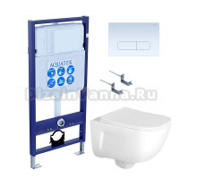 Комплект Унитаз подвесной AQUATEK Дива AQ2012-00 безободковый, с микролифтом + Инсталляция Standard INS-0000012 + Комплект креплений KKI-0000002 + Кнопка KDI-0000013 белая