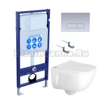 Комплект Унитаз подвесной AQUATEK Дива AQ2012-00 безободковый, с микролифтом + Инсталляция Standard INS-0000012 + Комплект креплений KKI-0000002 + Кнопка KDI-0000014 хром матовый