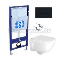 Комплект Унитаз подвесной AQUATEK Дива AQ2012-00 безободковый, с микролифтом + Инсталляция Standard INS-0000012 + Комплект креплений KKI-0000002 + Кнопка KDI-0000017 матовый черный