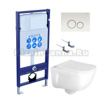 Комплект Унитаз подвесной AQUATEK Дива AQ2012-00 безободковый, с микролифтом + Инсталляция Standard INS-0000012 + Комплект креплений KKI-0000002 + Кнопка KDI-0000015 белая