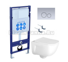 Комплект Унитаз подвесной AQUATEK Дива AQ2012-00 безободковый, с микролифтом + Инсталляция Standard INS-0000012 + Комплект креплений KKI-0000002 + Кнопка KDI-0000019 хром матовый