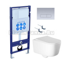 Комплект Унитаз подвесной AQUATEK Лугано AQ2002-00 безободковый, с микролифтом + Инсталляция Standard INS-0000012 + Комплект креплений KKI-0000002 + Кнопка KDI-0000014 хром матовый