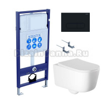 Комплект Унитаз подвесной AQUATEK Лугано AQ2002-00 безободковый, с микролифтом + Инсталляция Standard INS-0000012 + Комплект креплений KKI-0000002 + Кнопка KDI-0000017 матовый черный