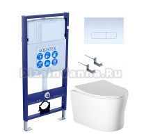 Комплект Унитаз подвесной AQUATEK Ника AQ2009-00 безободковый, с микролифтом + Инсталляция Standard INS-0000012 + Комплект креплений KKI-0000002 + Кнопка KDI-0000013 белая