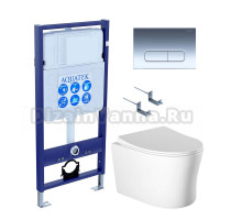 Комплект Унитаз подвесной AQUATEK Ника AQ2009-00 безободковый, с микролифтом + Инсталляция Standard INS-0000012 + Комплект креплений KKI-0000002 + Кнопка KDI-0000016 хром
