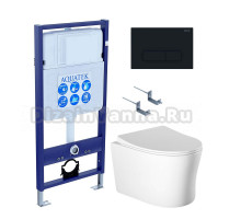 Комплект Унитаз подвесной AQUATEK Ника AQ2009-00 безободковый, с микролифтом + Инсталляция Standard INS-0000012 + Комплект креплений KKI-0000002 + Кнопка KDI-0000017 черный матовый