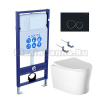 Комплект Унитаз подвесной AQUATEK Ника AQ2009-00 безободковый, с микролифтом + Инсталляция Standard INS-0000012 + Комплект креплений KKI-0000002 + Кнопка KDI-0000020 черный матовый