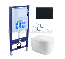 Комплект Унитаз подвесной AQUATEK Альтаир AQ1980-00 безободковый, с микролифтом + Инсталляция Standard INS-0000012 + Комплект креплений KKI-0000002 + Кнопка KDI-0000017 черный матовый