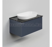 Тумба с раковиной La Fenice Terra 80 подвесная, blu grigio, столешница черный мрамор, раковина белая матовая