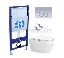 Комплект Унитаз подвесной AQUATEK Лея AQ1199-00 безободковый, с микролифтом + Инсталляция Standard INS-0000012 + Комплект креплений KKI-0000002 + Кнопка KDI-0000019 хром матовый