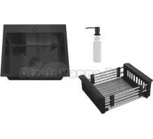 Мойка кухонная РМС MR-5050BL c корзиной и дозатором, графит + Жидкое мыло Grass Milana