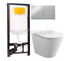 Комплект Унитаз подвесной Bauedge Bau Nimb глянцевый белый + Инсталляция OLI 80 ECO Sanitarblock mechanic 3 в 1 с кнопкой смыва