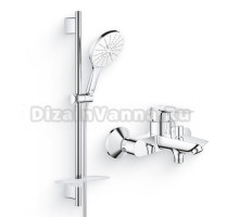 Душевой комплект Гарнитур Grohe Rainshower SmartActive 26592LS0 белая луна + Смеситель BauEdge 23604001