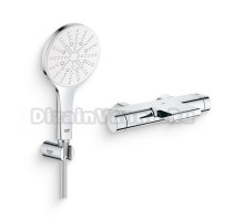 Душевой комплект Термостат Grohe Grohtherm 2000 New 34174001 для ванны с душем + Гарнитур Rainshower SmartActive 26581LS0 белая луна