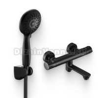 Душевой комплект Термостат Swedbe Mercury 9045B для ванны с душем + Гарнитур Hermes 5135B черный матовый