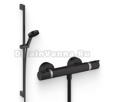 Душевой комплект Термостат Hansgrohe Ecostat Comfort 13116670 для душа, матовый черный + Гарнитур Pulsify Relaxation 105 3jet 24170670 матовый черный