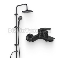 Душевой комплект Смеситель Aquanet Static AF330-20B чёрный матовый + Стойка Passion AF300-70-R-B чёрная матовая