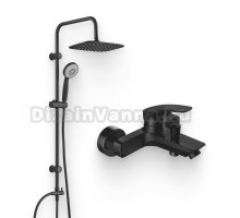 Душевой комплект Смеситель Aquanet Static AF330-20B чёрный матовый + Стойка Passion AF300-70-RC-B черная