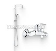 Душевой комплект Смеситель Grohe Eurosmart New 33300002 + Стойка New Tempesta Cosmopolitan 27394002