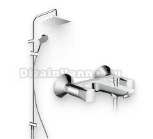 Душевой комплект Смеситель Hansgrohe Logis 71243000 + Стойка Vernis Shape 26289000 Showerpipe 230 1jet Reno EcoSmart, хром