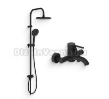 Душевой комплект Смеситель Damixa Scandinavian Pure 361000300 черный + Стойка Jupiter 977000300 черный