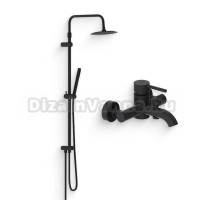 Душевой комплект Смеситель Damixa Scandinavian Pure 361000300 черный + Стойка 936000300 черная матовая