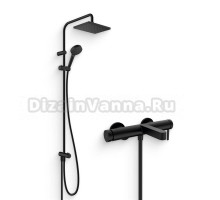 Душевой комплект Смеситель Hansgrohe Finoris 76420670 матовый черный + Стойка Vernis Shape 26289670 Showerpipe 230 1jet Reno EcoSmart, черный