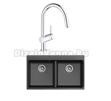 Комплект Мойка Rivelato Axel X-90-2D nero + Смеситель Grohe Minta 3291800E хром