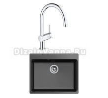 Комплект Мойка Rivelato Axel Х-60 nero + Смеситель Grohe Minta 3291800E хром
