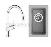 Комплект Мойка Rivelato Berkana BK-25 grigio metallizzato + Смеситель Grohe Minta 3291800E хром